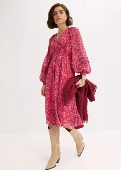 bonprix Kleider|Bekleidung·Pullover & Strickjacken^Midikleid rot/lila bedruckt