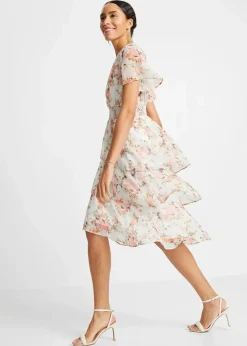 bonprix Kleider^Midikleid weiß geblümt