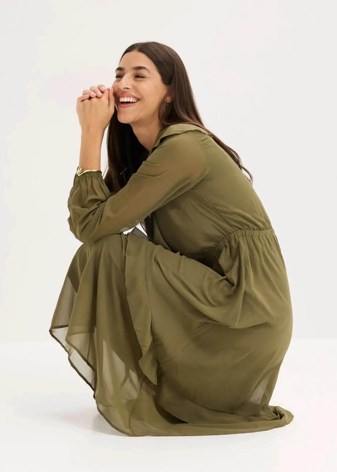 bonprix Bekleidung·Pullover & Strickjacken|Kleider^Midikleid dunkeloliv