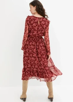 bonprix Nachhaltigere Materialien|Kleider^Midikleid rubinrot geblümt