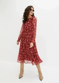 bonprix Nachhaltigere Materialien|Kleider^Midikleid rubinrot geblümt