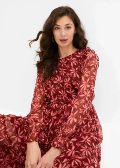 bonprix Nachhaltigere Materialien|Kleider^Midikleid rubinrot geblümt