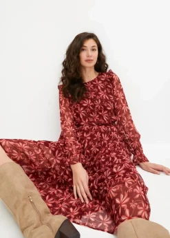 bonprix Nachhaltigere Materialien|Kleider^Midikleid rubinrot geblümt