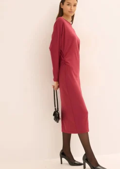 bonprix Kleider|Bekleidung·Pullover & Strickjacken^Midikleid aus bequemen Punto di Roma pflaumenrot
