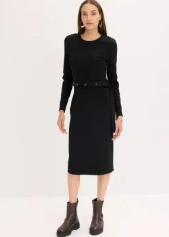 bonprix Nachhaltigere Materialien|Kleider^Midikleid aus elastischem Baumwoll-Mix schwarz