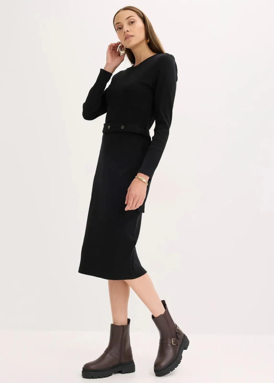 bonprix Nachhaltigere Materialien|Kleider^Midikleid aus elastischem Baumwoll-Mix schwarz