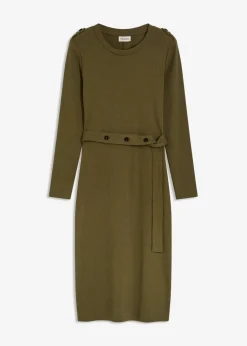 bonprix Kleider|Nachhaltigere Materialien^Midikleid aus elastischem Baumwoll-Mix dunkeloliv