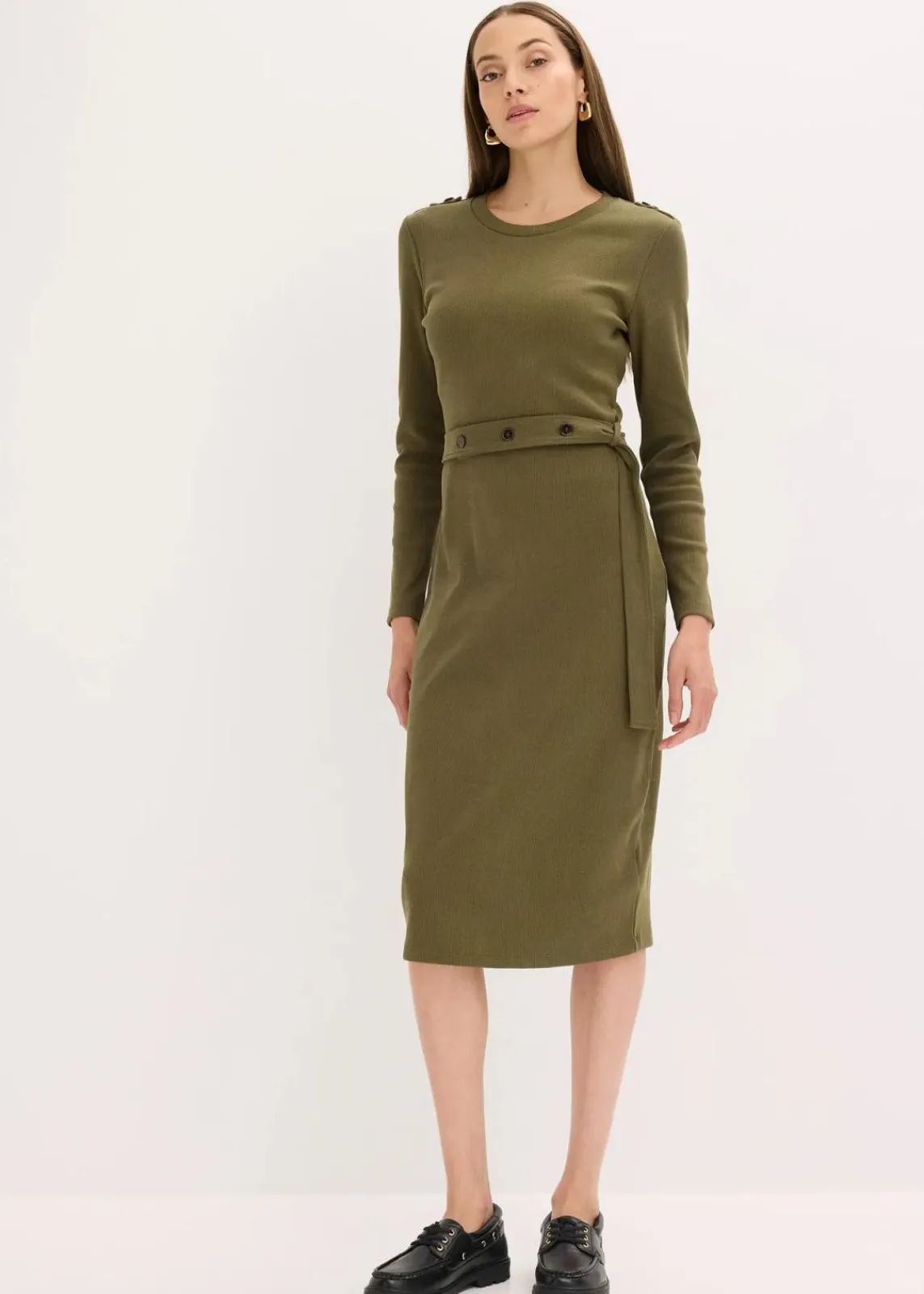 bonprix Kleider|Nachhaltigere Materialien^Midikleid aus elastischem Baumwoll-Mix dunkeloliv