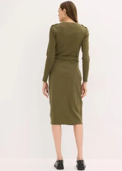 bonprix Kleider|Nachhaltigere Materialien^Midikleid aus elastischem Baumwoll-Mix dunkeloliv