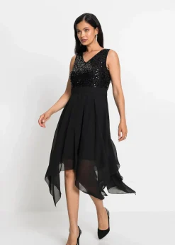 bonprix Kleider|Festliche Mode^Midikleid aus feinem Chiffon mit Pailletten schwarz