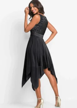 bonprix Kurzgrößen|Bekleidung·Pullover & Strickjacken^Midikleid aus feinem Chiffon mit Pailletten schwarz