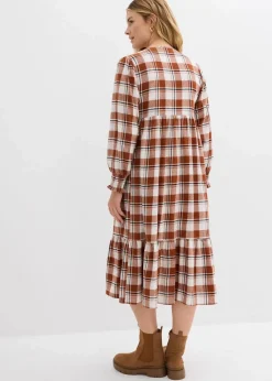 bonprix Bekleidung·Pullover & Strickjacken|Kleider^Midikleid aus Flanell ziegelbraun kariert