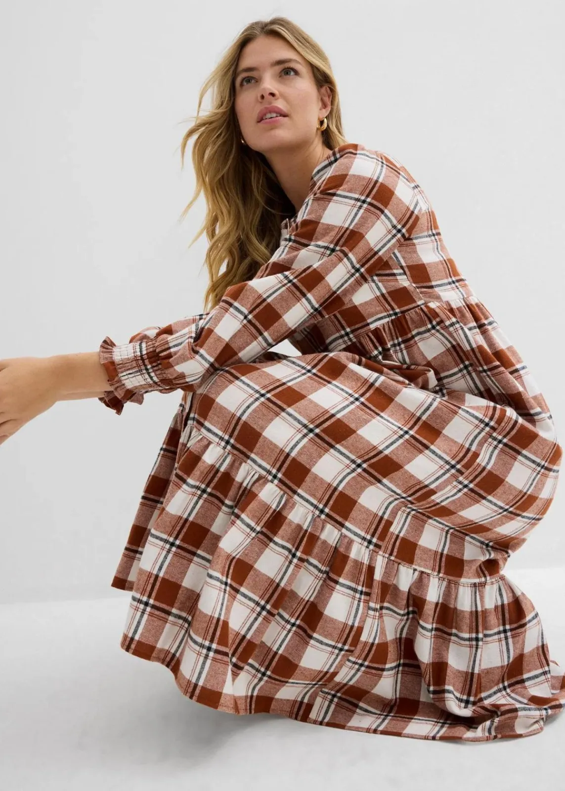 bonprix Bekleidung·Pullover & Strickjacken|Kleider^Midikleid aus Flanell ziegelbraun kariert