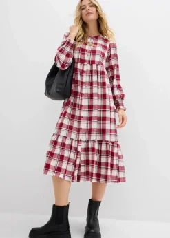 bonprix Kleider|Bekleidung·Pullover & Strickjacken^Midikleid aus Flanell pflaumenrot kariert