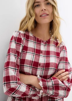 bonprix Kleider|Bekleidung·Pullover & Strickjacken^Midikleid aus Flanell pflaumenrot kariert