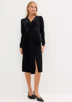 bonprix Kleider^Midikleid aus fließendem Samt schwarz