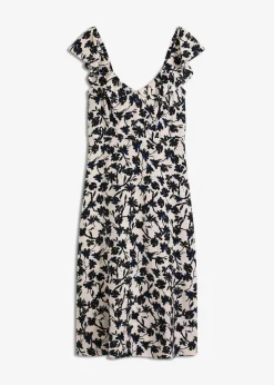 bonprix Bekleidung·Pullover & Strickjacken^Midikleid aus fließendem Viskose-Mix wollweiß/schwarz/enzianblau floral