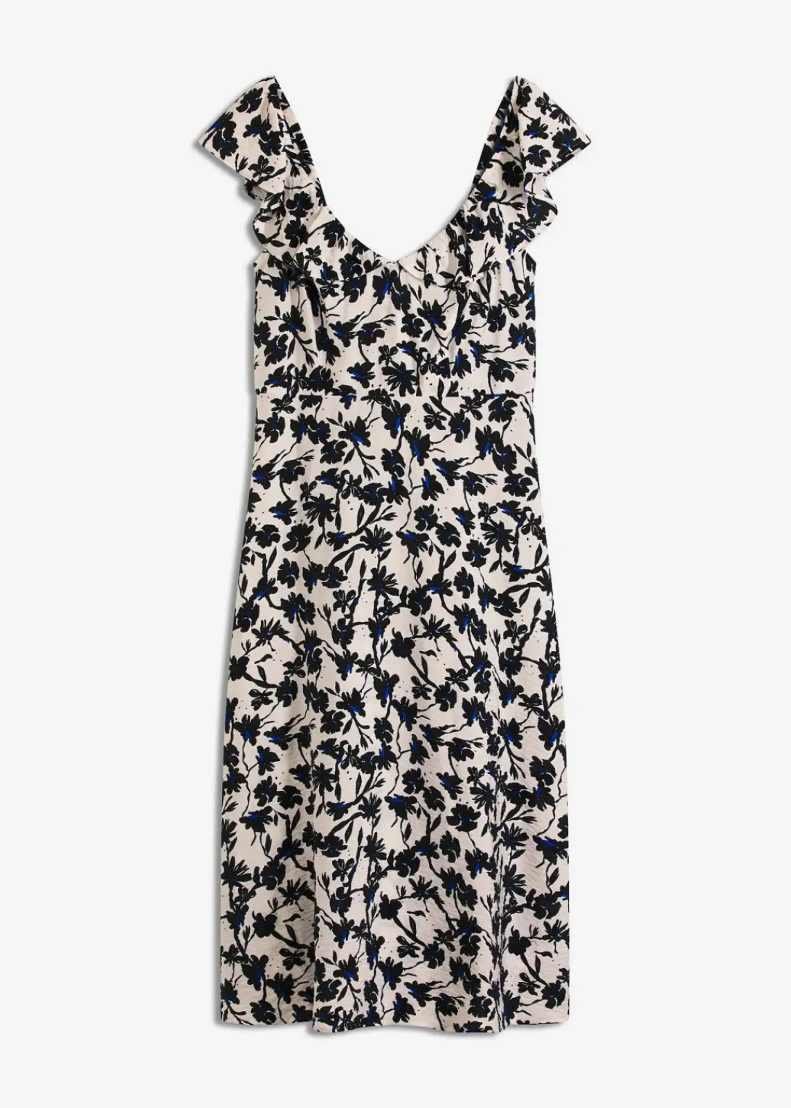 bonprix Bekleidung·Pullover & Strickjacken^Midikleid aus fließendem Viskose-Mix wollweiß/schwarz/enzianblau floral