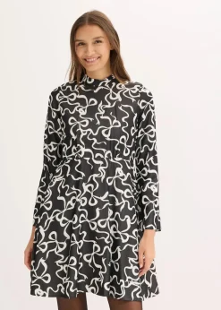 bonprix Bekleidung·Pullover & Strickjacken|Kleider^Midikleid aus fließendem Viskose-Mix schwarz/weiß graphisch