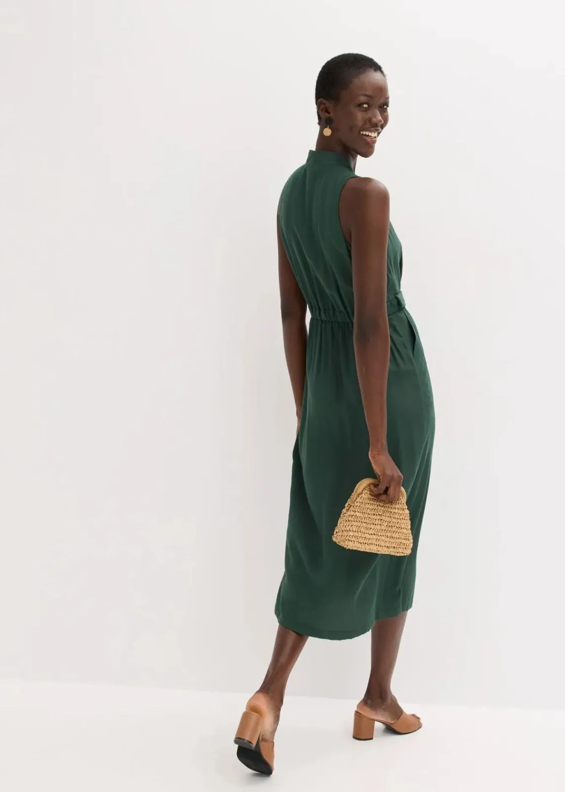 bonprix Kleider|Bekleidung·Pullover & Strickjacken^Midikleid aus fließendem Viskose-Mix schattengrün