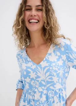 bonprix Nachhaltigere Materialien|Kleider^Midikleid aus fließender Viskose babyblau/weiß floral