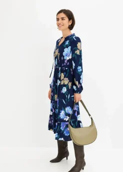 bonprix Kleider|Nachhaltigere Materialien^Midikleid aus fließender Viskose dunkelblau