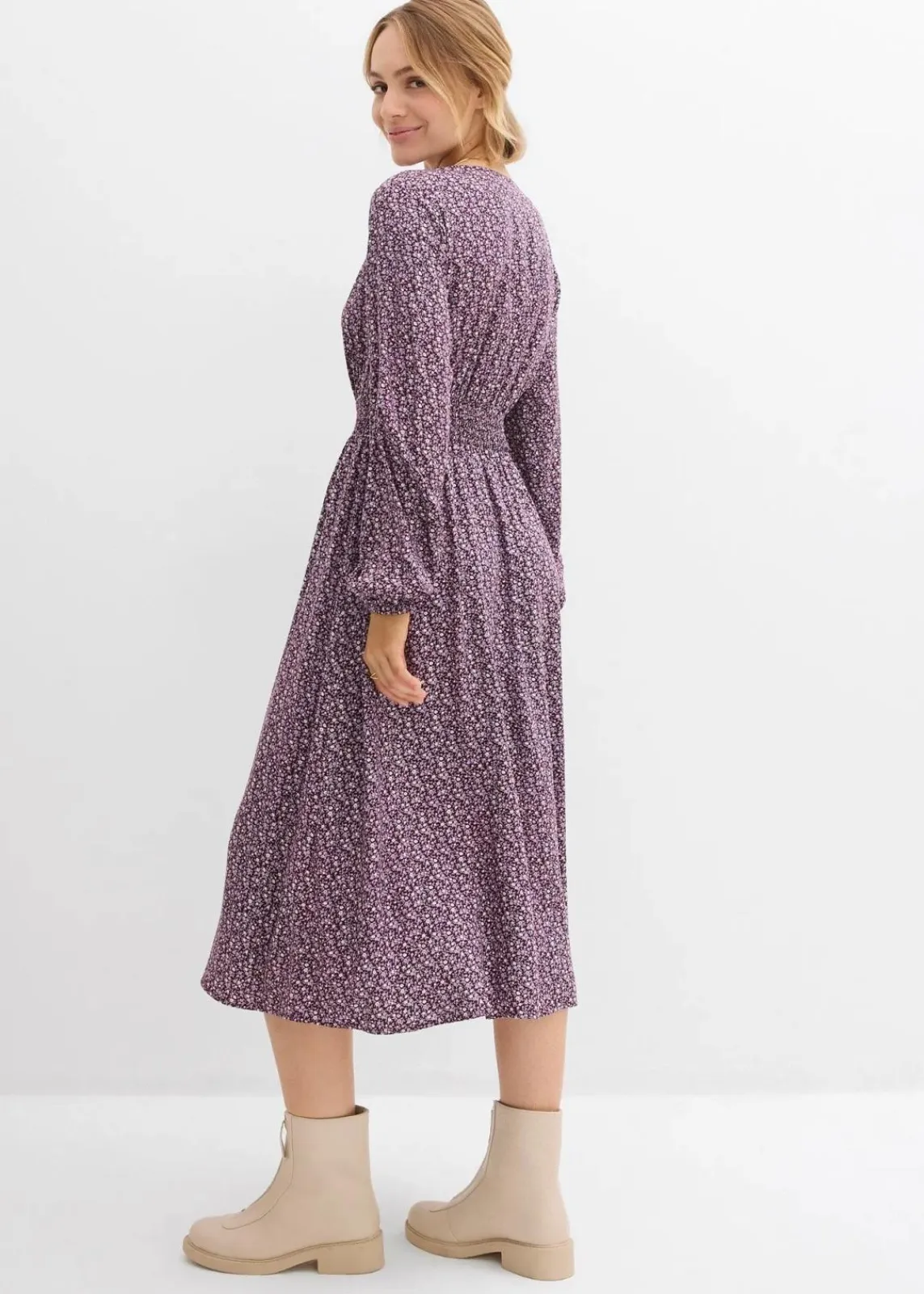 bonprix Kleider|Bekleidung·Pullover & Strickjacken^Midikleid aus fließender Viskose weinrot bedruckt
