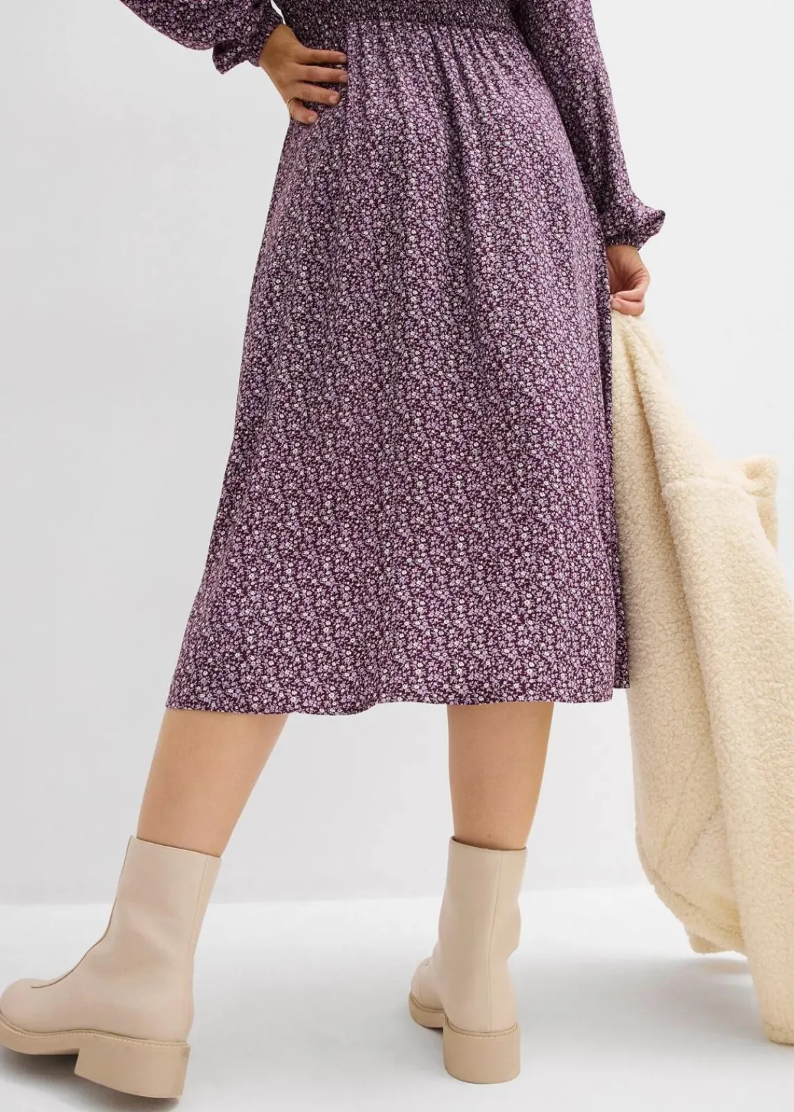 bonprix Kleider|Bekleidung·Pullover & Strickjacken^Midikleid aus fließender Viskose weinrot bedruckt