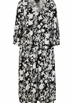 bonprix Bekleidung·Pullover & Strickjacken|Kleider^Midikleid aus fließender Viskose schwarz/weiß floral