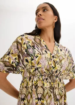 bonprix Bekleidung·Pullover & Strickjacken|Kleider^Midikleid aus fließender Viskose schwarz bedruckt