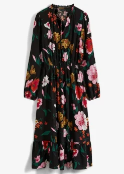bonprix Bekleidung·Pullover & Strickjacken|Nachhaltigere Materialien^Midikleid aus fließender Viskose schwarz floral