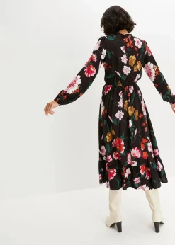 bonprix Bekleidung·Pullover & Strickjacken|Nachhaltigere Materialien^Midikleid aus fließender Viskose schwarz floral