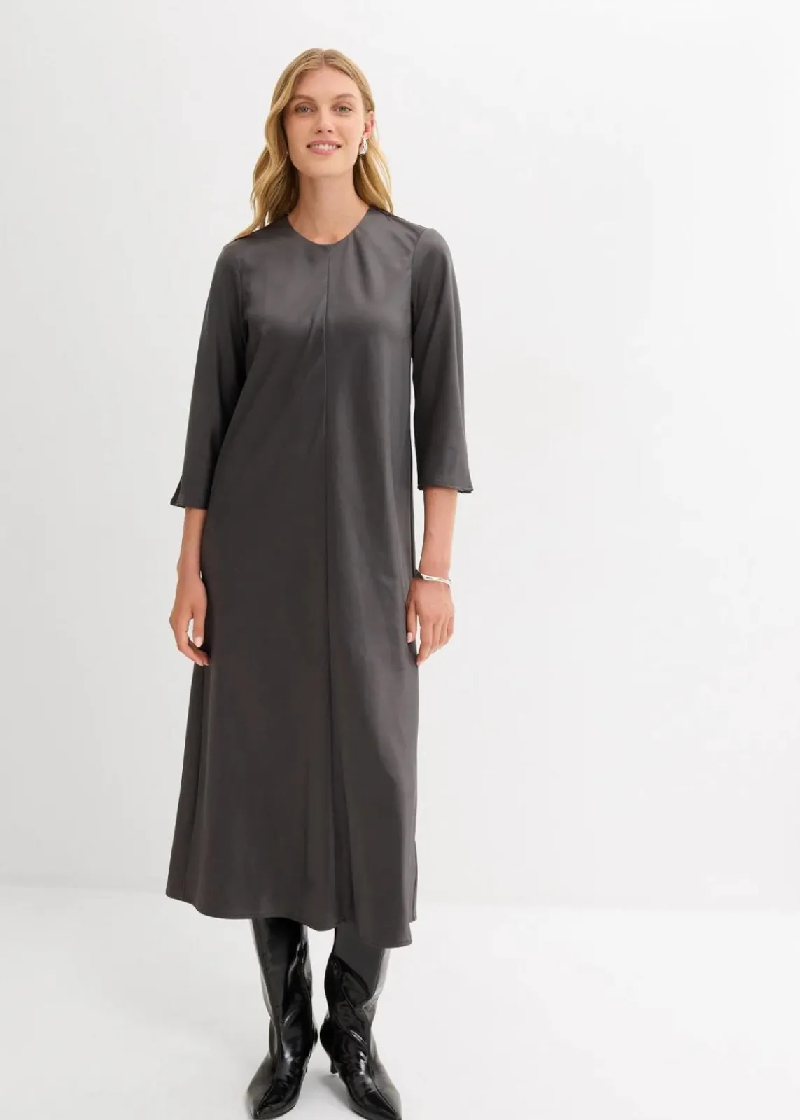 bonprix Bekleidung·Pullover & Strickjacken|Kleider^Midikleid aus glänzendem Satin anthrazit