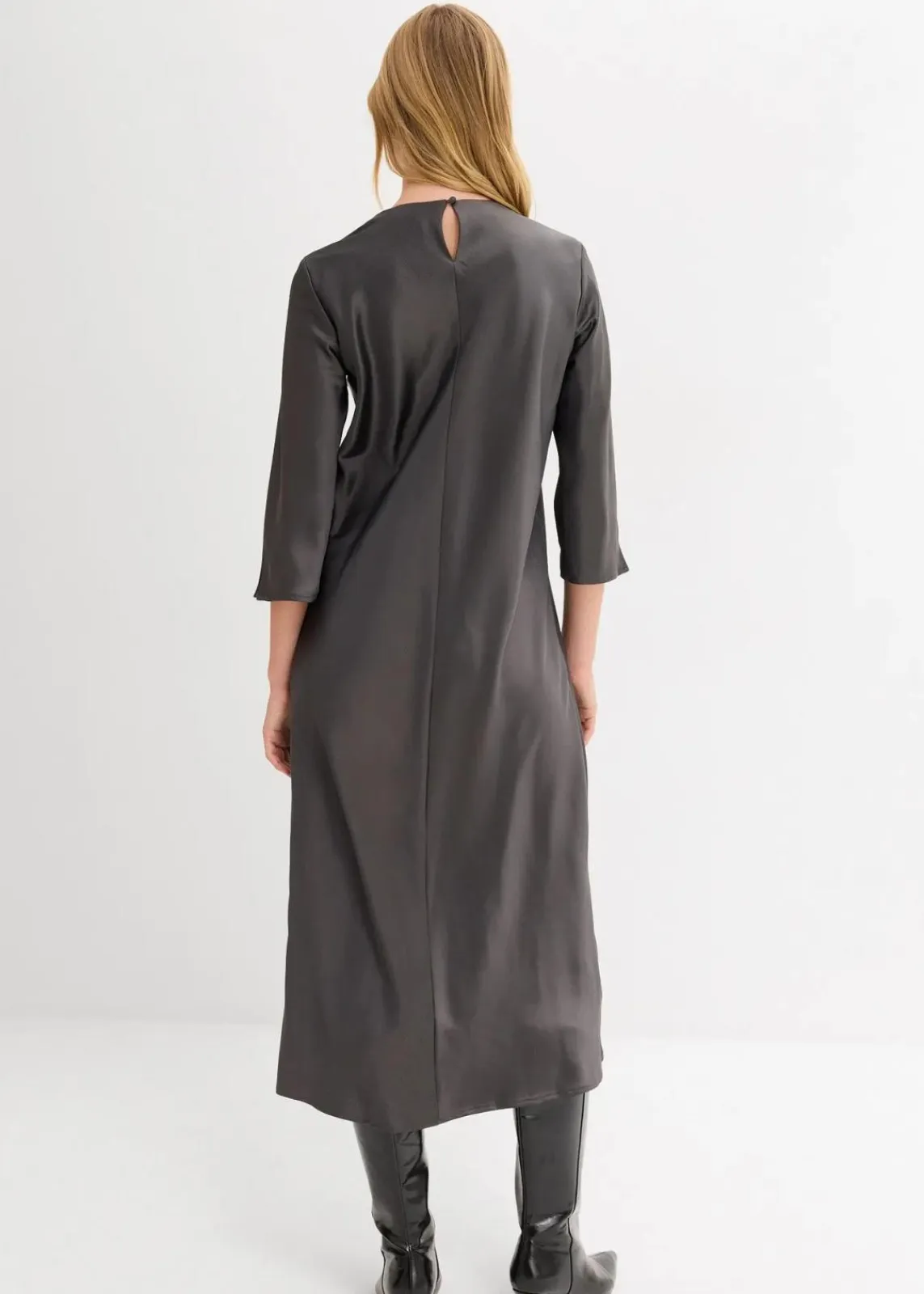 bonprix Bekleidung·Pullover & Strickjacken|Kleider^Midikleid aus glänzendem Satin anthrazit