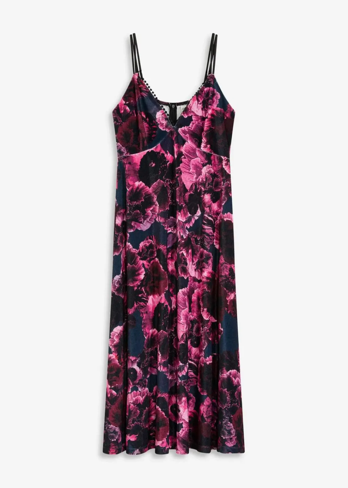 bonprix Bekleidung·Pullover & Strickjacken|Festliche Mode^Midikleid aus glänzendem Samt schwarz/lila floral