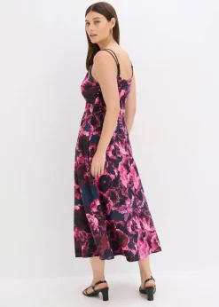 bonprix Bekleidung·Pullover & Strickjacken|Festliche Mode^Midikleid aus glänzendem Samt schwarz/lila floral