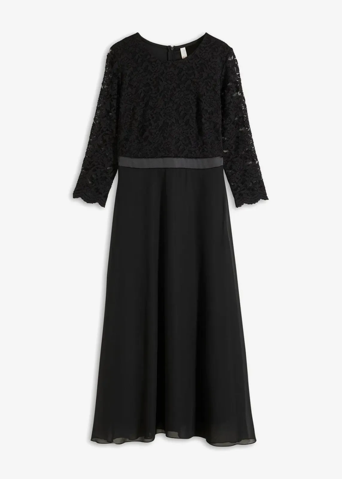bonprix Kurzgrößen|Bekleidung·Pullover & Strickjacken^Midikleid aus leichtem Chiffon mit Spitzen-Oberteil schwarz