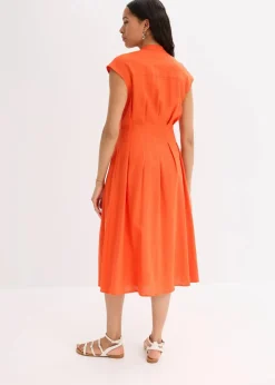 bonprix Kleider|Bekleidung·Pullover & Strickjacken^Midikleid aus leichtem Leinen-Mix mohnrot