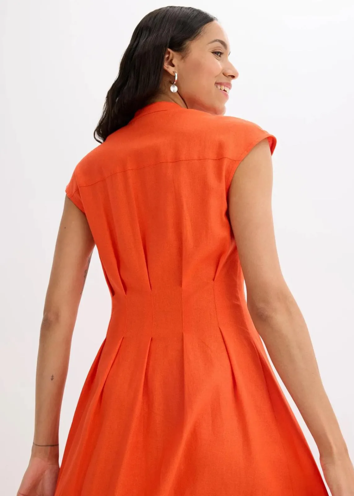 bonprix Kleider|Bekleidung·Pullover & Strickjacken^Midikleid aus leichtem Leinen-Mix mohnrot