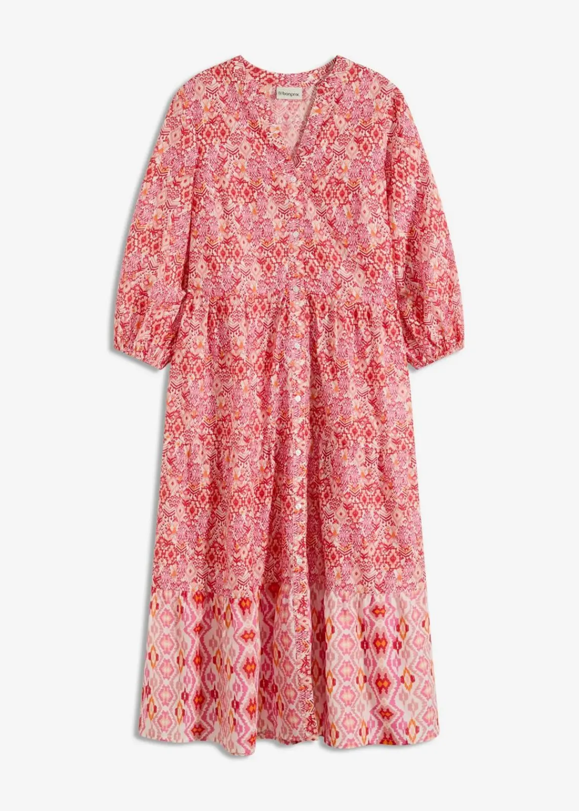 bonprix Bekleidung·Pullover & Strickjacken|Kleider^Midikleid aus leichter Baumwolle erdbeere/wollweiß bedruckt