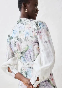 bonprix Premium|Kleider^Midikleid aus Ramie (2 tlg.Set mit Gürtel) puderflieder floral
