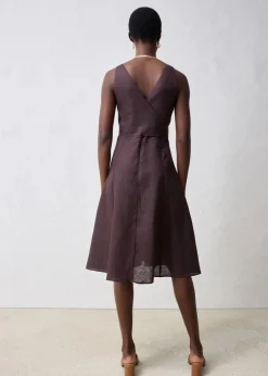 bonprix Bekleidung·Pullover & Strickjacken|Premium^Midikleid aus reinem Leinen dunkelbraun