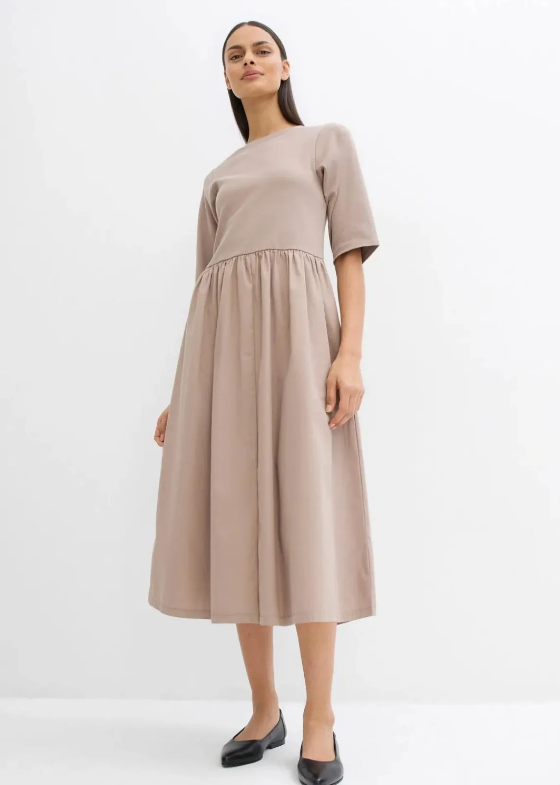bonprix Kleider^Midikleid aus reiner Baumwolle taupe