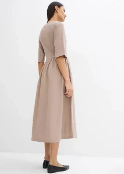 bonprix Kleider^Midikleid aus reiner Baumwolle taupe