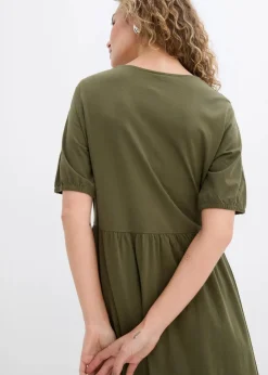 bonprix Bekleidung·Pullover & Strickjacken|Kleider^Midikleid aus reiner Baumwolle dunkeloliv
