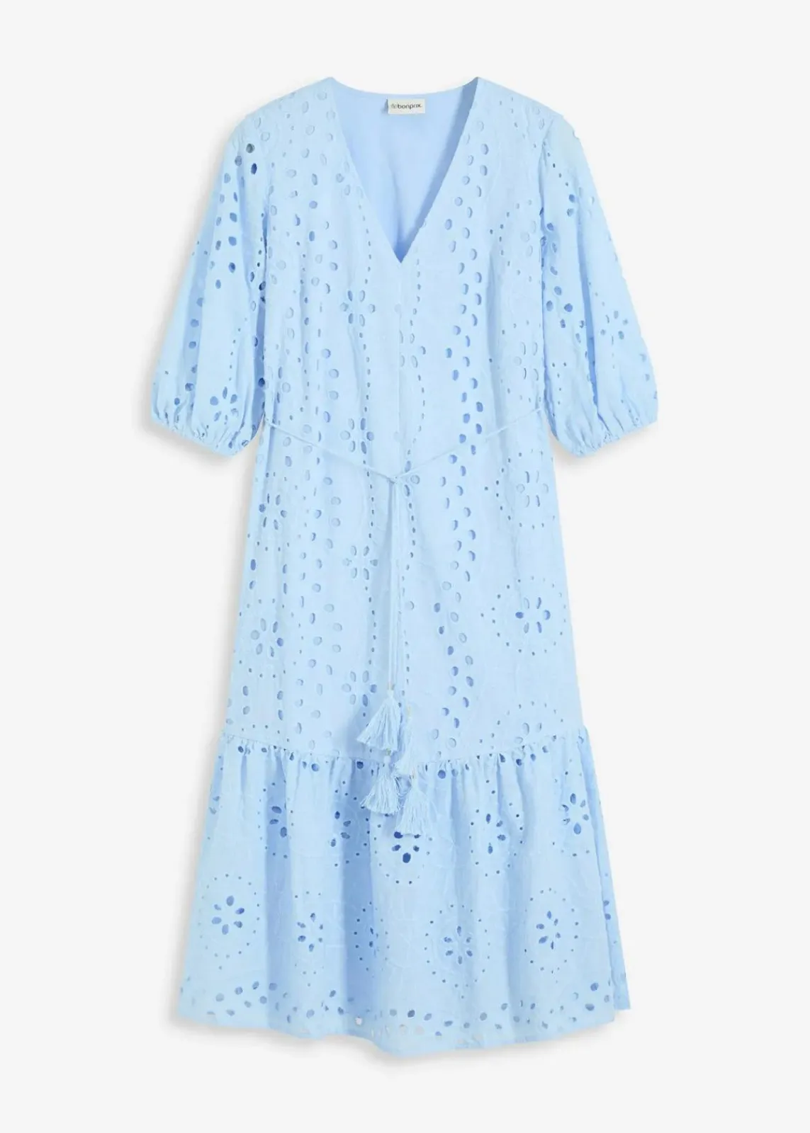 bonprix Kleider^Midikleid aus reiner Baumwolle mit Lochstickerei hellblau