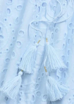 bonprix Kleider^Midikleid aus reiner Baumwolle mit Lochstickerei hellblau
