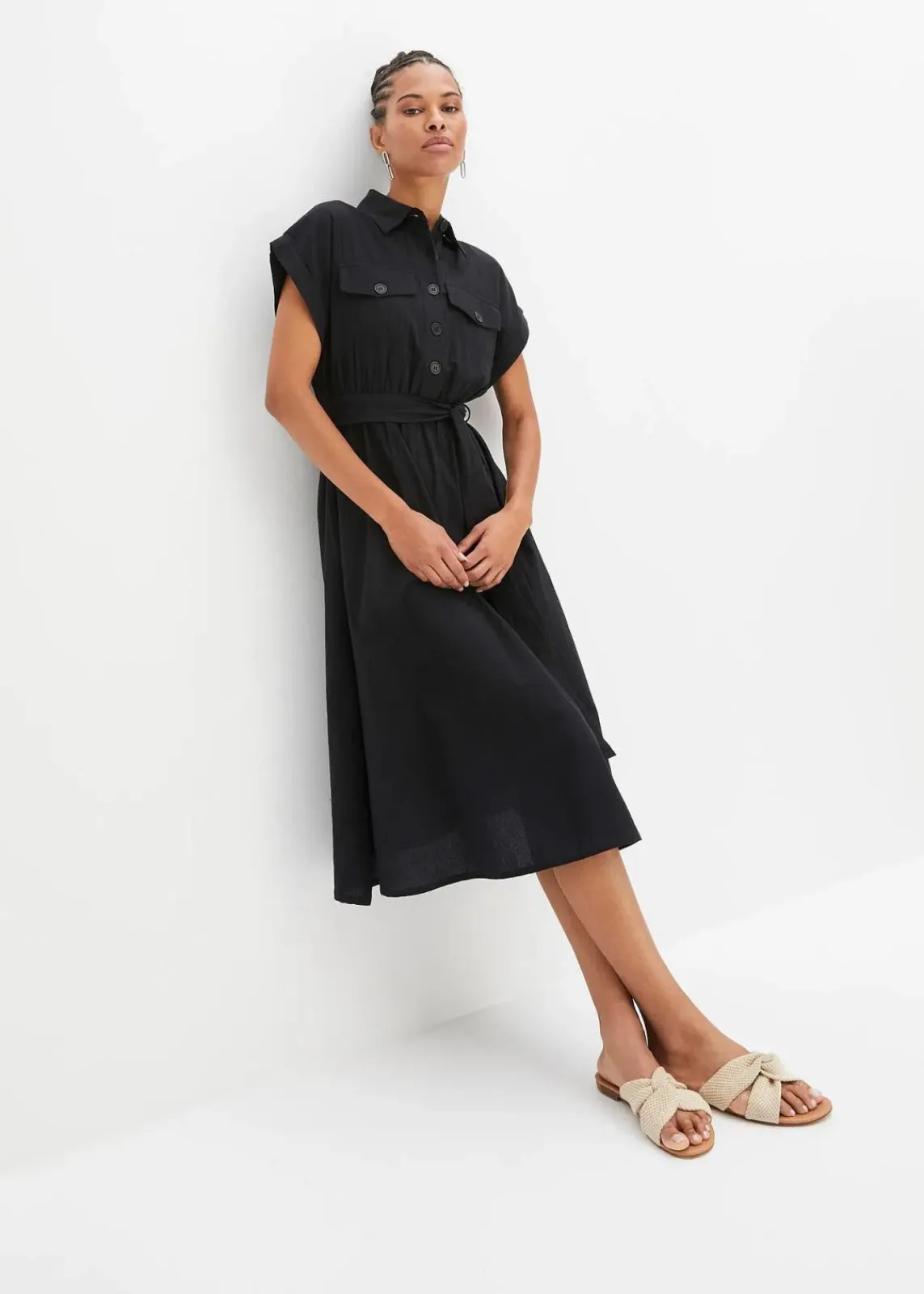 bonprix Bekleidung·Pullover & Strickjacken|Kleider^Midikleid aus reiner Baumwolle schwarz