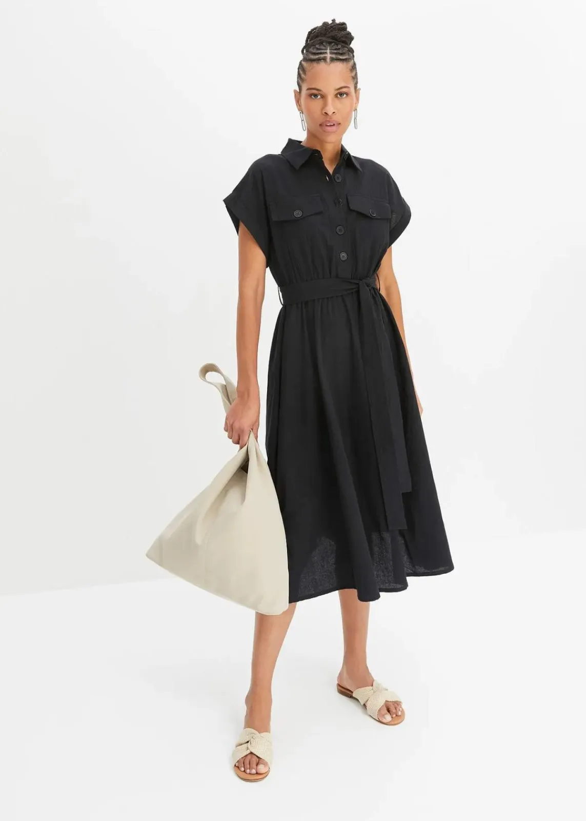 bonprix Bekleidung·Pullover & Strickjacken|Kleider^Midikleid aus reiner Baumwolle schwarz