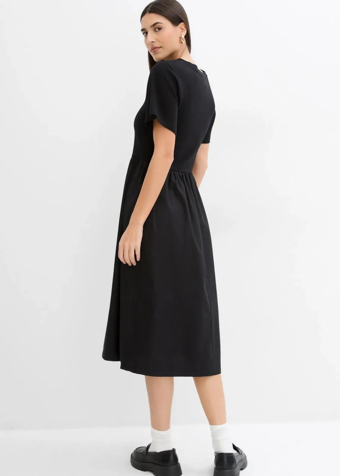 bonprix Kleider^Midikleid aus reiner Baumwolle schwarz